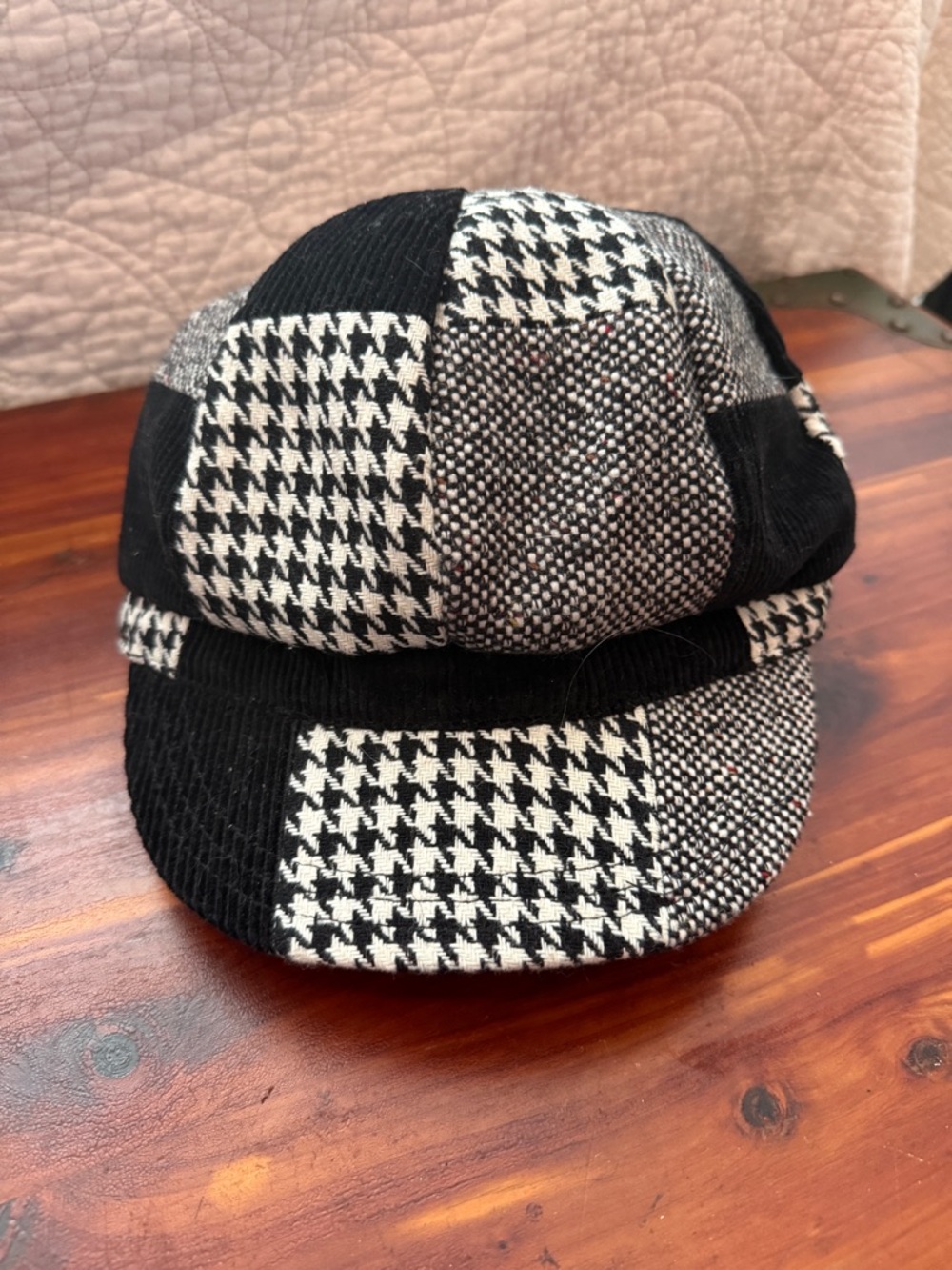 Women’s Black & White Patchwork Houndstooth Cap - World Market OSFM